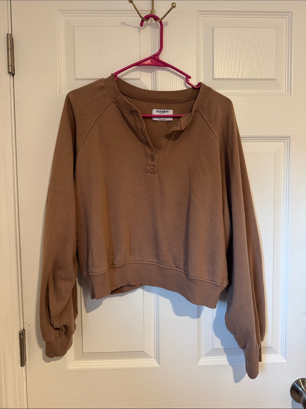 Old Navy Brown Cropped Henley Sweatshirt